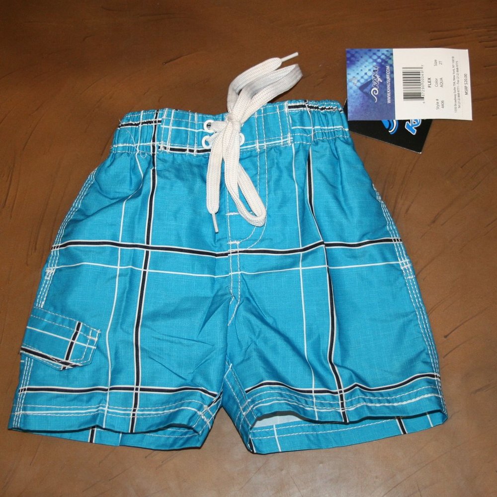 Kanu Surf Boys Barracuda Quick Dry UPF 50+ Swim Trunks 2T Flex Aqua Blue NWT New